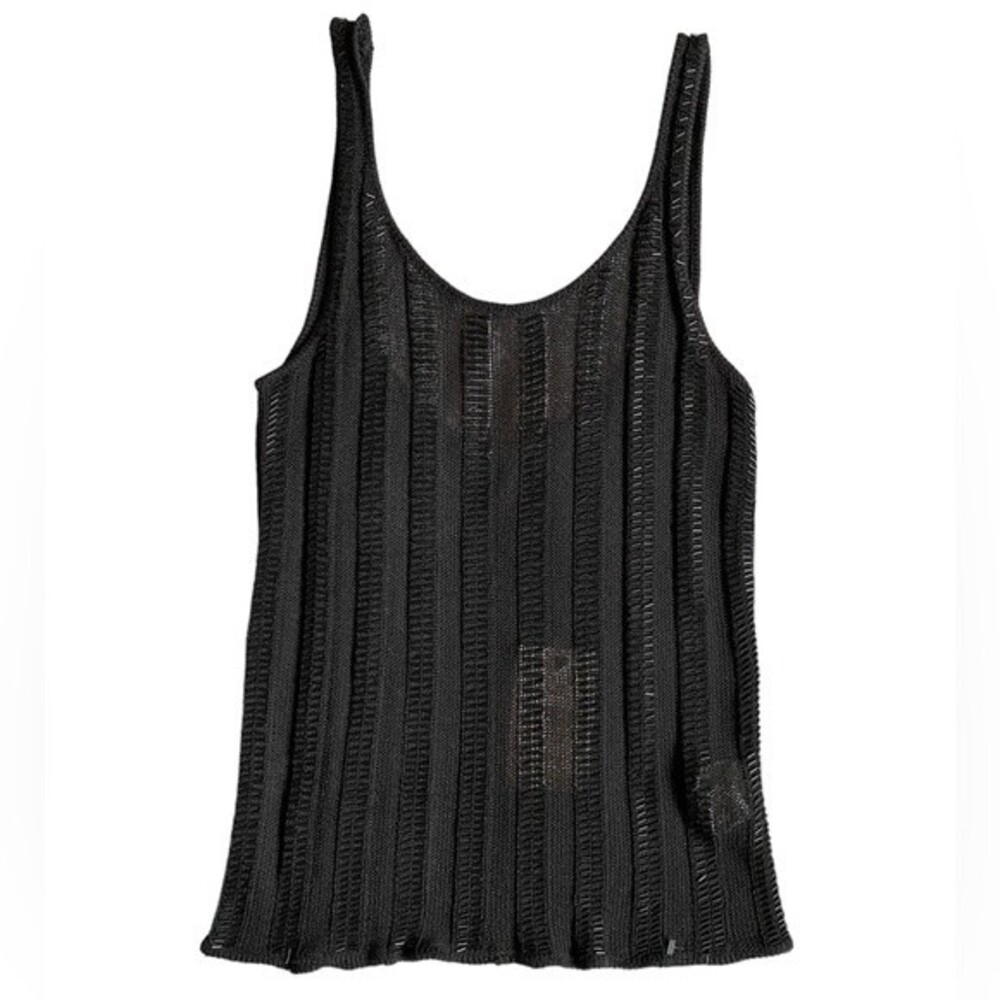 Vintage NWT ZARA Sleeveless Beaded Knit Top Black M Semi Sheer Grunge Y2K Edgy